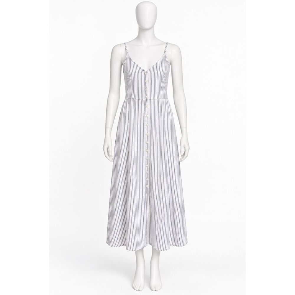 Abercrombie Women’s S White Blue Pinstripe Button Front Maxi Dress Smocked